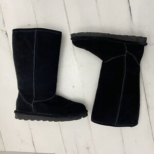 Bearpaw Women’s Emma Tall Classic Suede Slip On Fur Lined Boots Black US 8